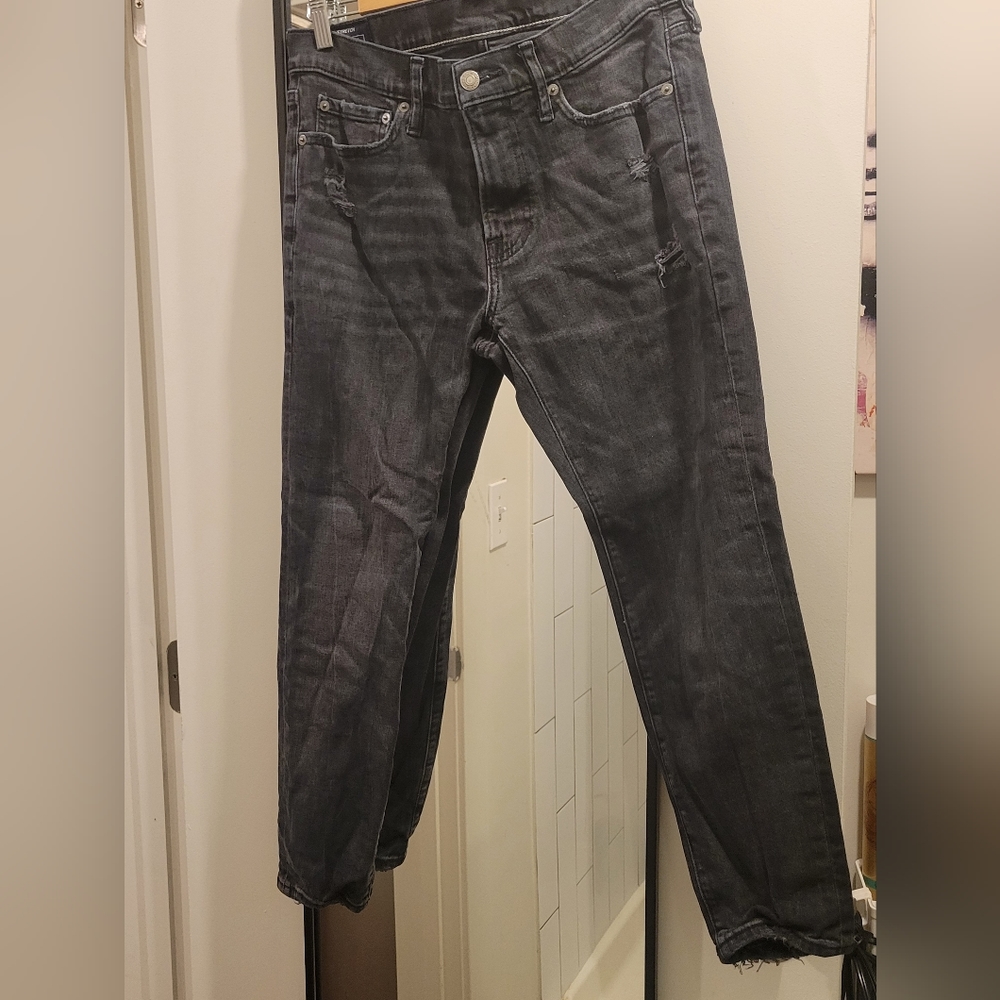 Mens Abercrombie & Fitch Distressed Stretch Skinny Jeans in Black Size 31 x 30